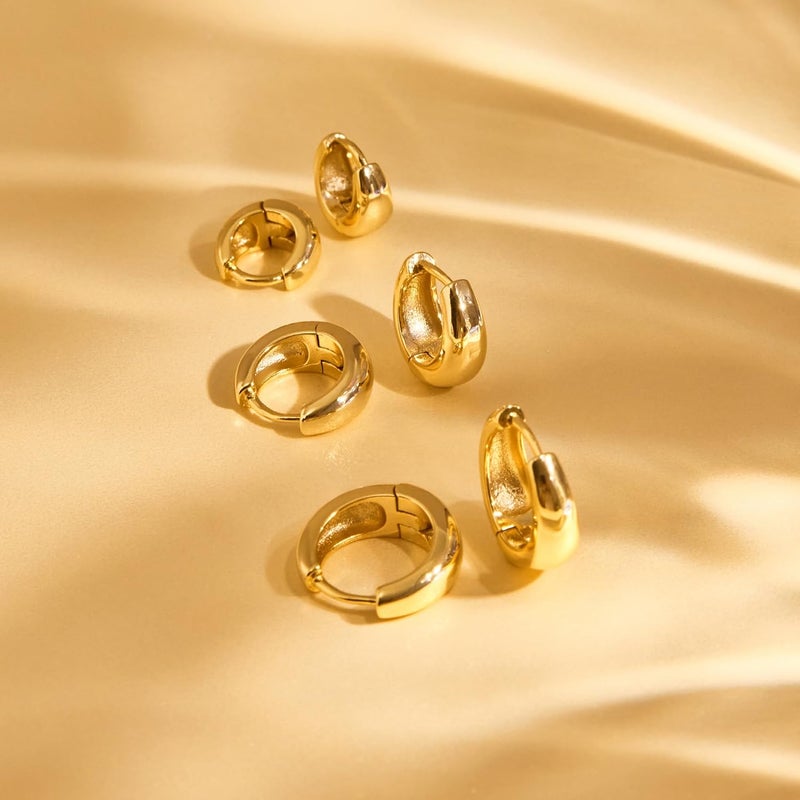 Inerney 14K Gold Plated Huggie Hoop Earrings for Women, Small Sterling Silver Earring Set Hypoallergenic Cartilage Helix Stacks, Mini Dainty Cute Trendy Birthstone Jewelry Gift for Multiple Piercings - Image 5
